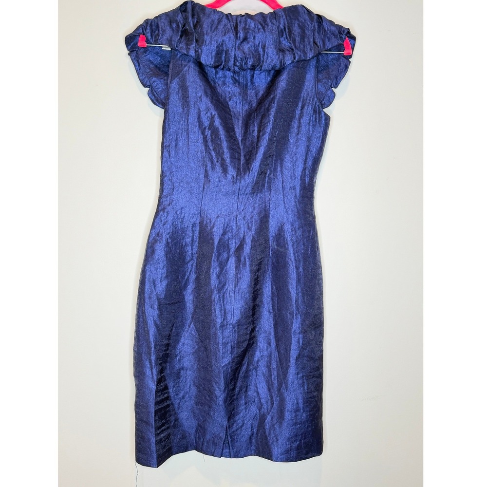 Adrianna Papell Boutique Navy Blue Metallic Ruffle Collar Cocktail Dress 6 - Picture 3 of 9